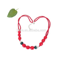 Collar de perlas de piedra roja con cuentas hechas a mano